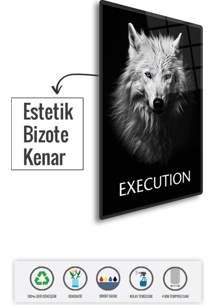 Cam Tablo | Motivasyon Serisi | Wolf - Execution | 40CM x 60CM