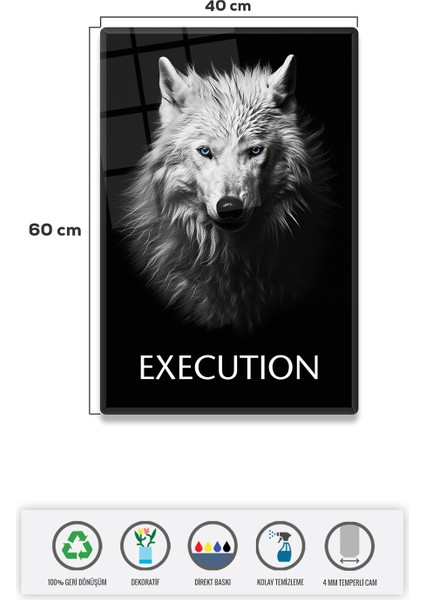 Cam Tablo | Motivasyon Serisi | Wolf - Execution | 40CM x 60CM