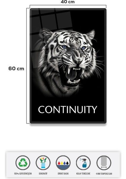 Cam Tablo | Motivasyon Serisi | Tiger - Continuity | 40CM x 60CM