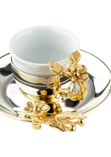 Altın Japon Gülü Dikdörtgen Tepsi + 6'lı Çizgili Kahve Fincanı Nikel fiyatları