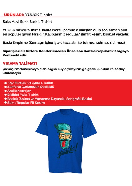 B&S Uniforma, Pubg, Pump-Up, Mavi Yuuck Baskılı Tshirt Beyaz, Likralı, %100 Pamuk, Reguler Fit, Trend Günlük Tişört