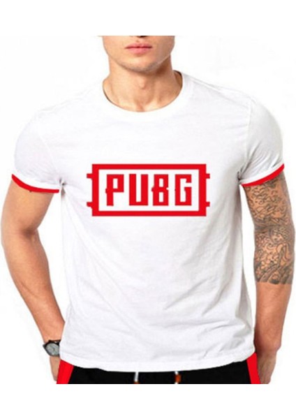 B&S Uniforma, Pubg, Pump-Up, Mavi Yuuck Baskılı Tshirt Beyaz, Likralı, %100 Pamuk, Reguler Fit, Trend Günlük Tişört