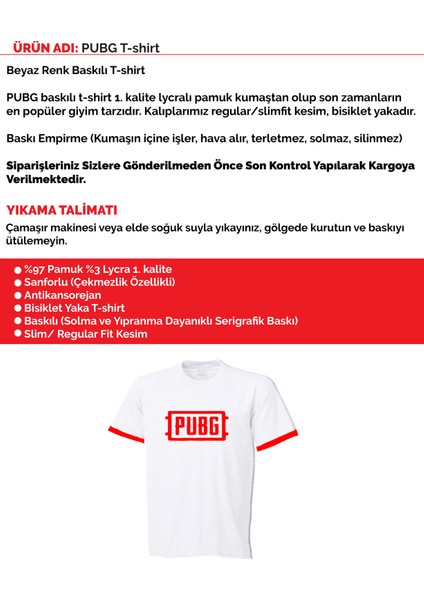 B&S Uniforma, Pubg, Pump-Up, Mavi Yuuck Baskılı Tshirt Beyaz, Likralı, %100 Pamuk, Reguler Fit, Trend Günlük Tişört