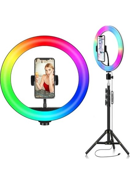Rgb Işık Çok Renkli LED Make Up Selfie Işığı 210 cm Tripot Selfie Çubuğu Tiktok Işığı Asfal