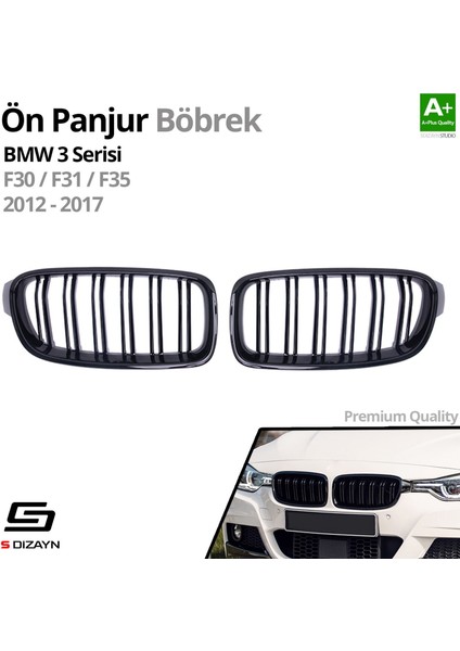 S-Dizayn Bmw 3 Serisi F30/F31/F35 Ön Panjur Böbrek Parlak Siyah Piano Black M3 Model 2012-2017