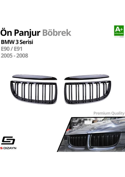 S-Dizayn Bmw 3 Serisi E90/E91 Ön Panjur Böbrek Parlak Siyah Piano Black M3 Model 2005-2008