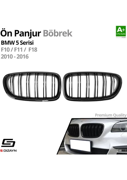 S-Dizayn Bmw 5 Serisi F10/F11/F18 Ön Panjur Böbrek Parlak Siyah Piano Black M5 Model 2010-2016