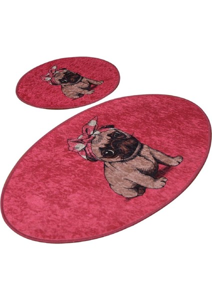 Pink Pug Djt 2 Li Set Banyo Halısı