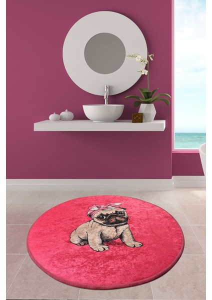 Pınk Pug Djt Çap 100 Cm Banyo Halısı