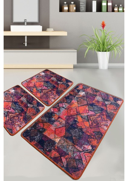 Monica Banyo Halısı 3'lü Set Banyo Halısı Paspas Yıkanabilir Kaymaz Djtbanyo