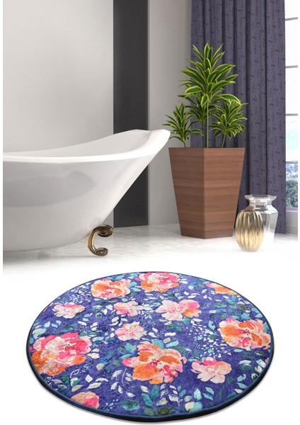 Flowers Dijital Çap 100 Cm Banyo Halısı Djt
