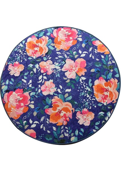 Flowers Dijital Çap 100 Cm Banyo Halısı Djt