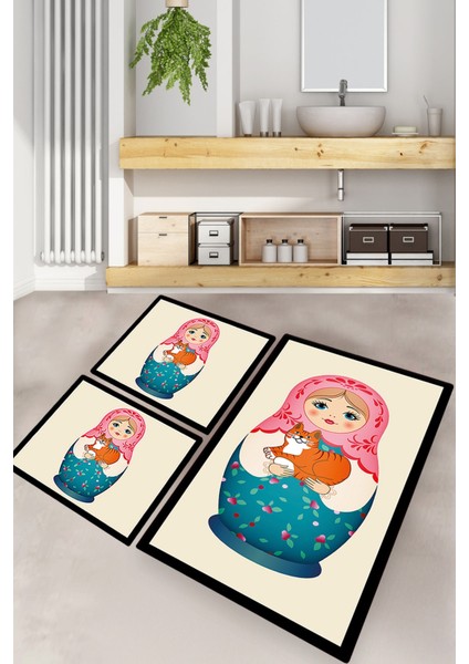 Tumbler 3'lü Set Banyo Halısı Banyo Paspası Djtbanyo