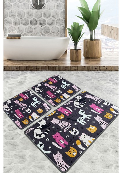Park Cat Banyo Halısı Djt 3 Lü Set Banyo Paspası Kaymaz Tabanlı Klozet Takımı
