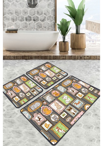 Callatte Banyo Halısı Djt 3 Lü Set Banyo Paspası Kaymaz Tabanlı Klozet Takımı