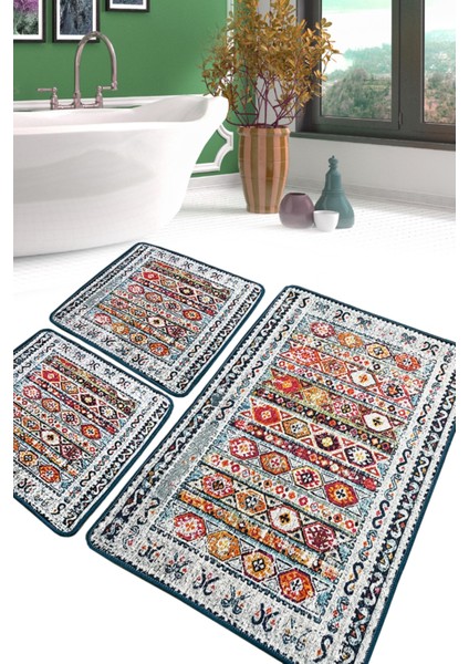 Weref Banyo Halısı Djt 3 Lü Set Banyo Halısı Paspas Yıkanabilir Kaymaz