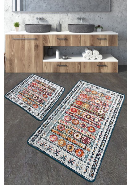 Weref Banyo Halısı 2'li Set Banyo Halısı Paspas Yıkanabilir Kaymaz Djtbanyo