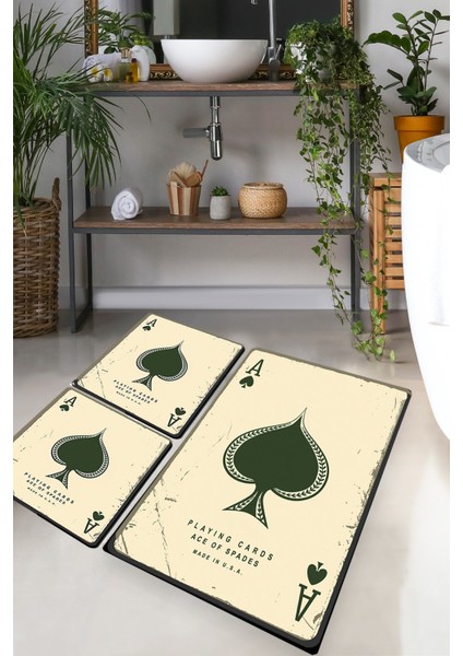 Playıng Cards Djt 3 Lu Set Banyo Halısı Banyo Paspası