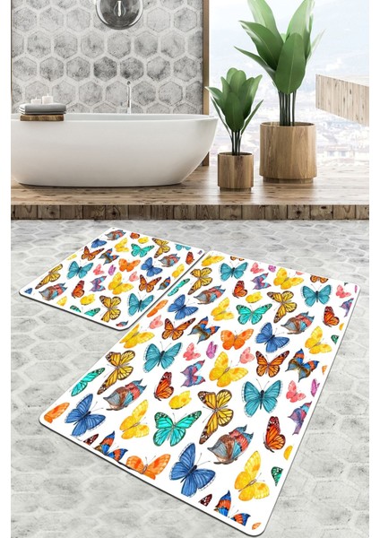 Butterfly Valley Banyo Halısı Djt 2 Li Set Banyo Paspası Kaymaz Tabanlı Klozet Takımı