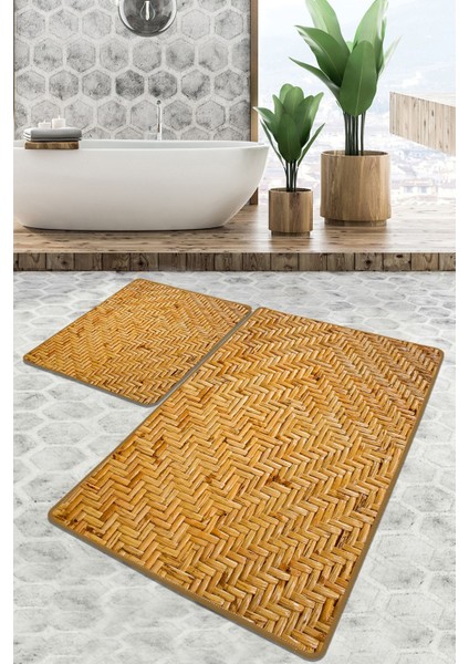 Tetris Banyo Halısı Djt 2 Li Set Banyo Paspası Kaymaz Tabanlı Klozet Takımı