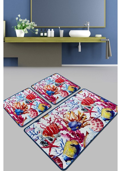 Under Banyo Halısı Djt 3 Lü Set Banyo Paspası Kaymaz Tabanlı Klozet Takımı