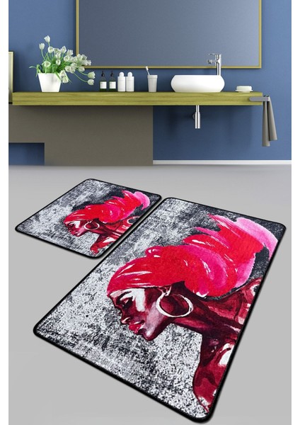 Pink Hair Banyo Halısı Djt 2 Li Set Banyo Paspası Kaymaz Tabanlı Klozet Takımı