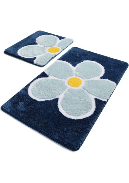 Flower Mavi 2Li Set Banyo Halısı