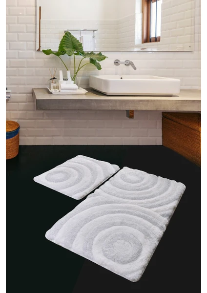 Chilai Home Wave Beyaz 2Li Set Banyo Halısı Akrilik