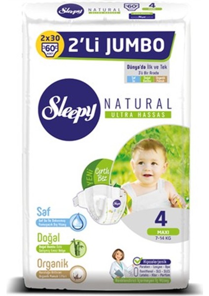 Natural Bebek Bezi 4 Beden Maxi 7-14 Kg 60lı Jumbo Paket