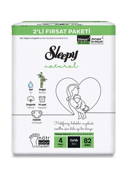 Bebek Bezi Natural 4 Beden Maxi 7-14 Kg 82li Fırsat Paket