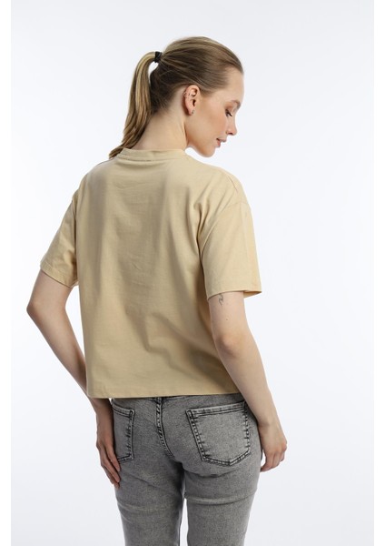 Kadin Oversize Fit Crop Tişört Bej