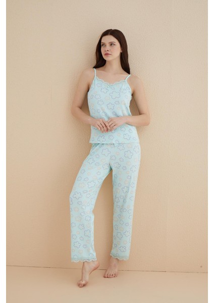 Kadın 80115-48 Ip Askılı Pijama Takımı Mint Yeşili