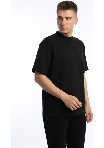 Erkek Oversize Fit Bisiklet Yaka Basic Tişört Siyah fiyatları