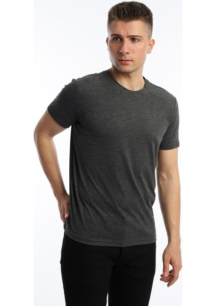 Erkek Golf Nakışlı Regular Fit Basic Tişört Antrasit Melanj