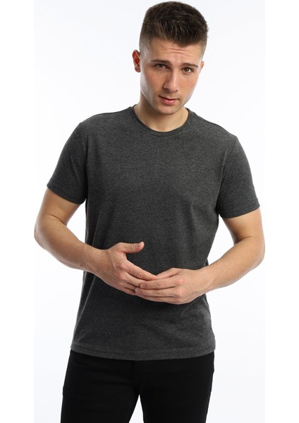 Erkek Golf Nakışlı Regular Fit Basic Tişört Antrasit Melanj fiyatları