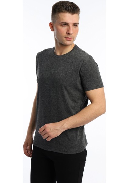 Erkek Golf Nakışlı Regular Fit Basic Tişört Antrasit Melanj modelleri