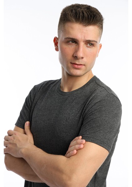 Erkek Golf Nakışlı Regular Fit Basic Tişört Antrasit Melanj fırsatları