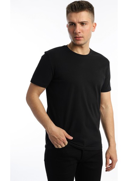 Erkek Golf Nakışlı Regular Fit Basic Tişört Siyah