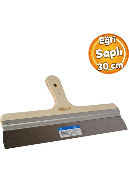 Ahşap Eğri Saplı Metal Macun Spatula Temizlik Boya Sıva Kazıma Harç Karıştırma Ispatulası 30 cm