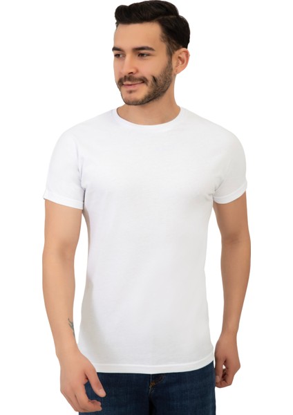 Erkek Bisiklet Yaka Regular Fit Basic Tişört Beyaz