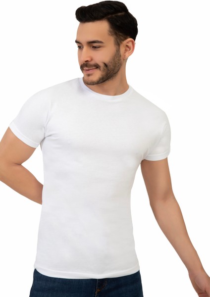 Erkek Bisiklet Yaka Regular Fit Basic Tişört Beyaz fiyatları