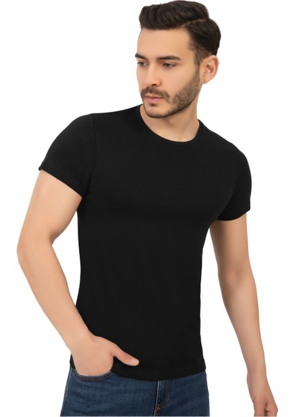 Erkek Bisiklet Yaka Regular Fit Basic Tişört Siyah