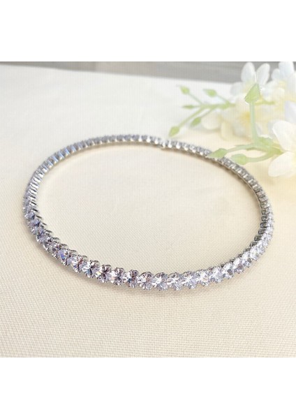 Choker Kolye Su Yolu Esnek Kelepçe Model Yüksek Kalite 316 L Çelik Silver 39 cm