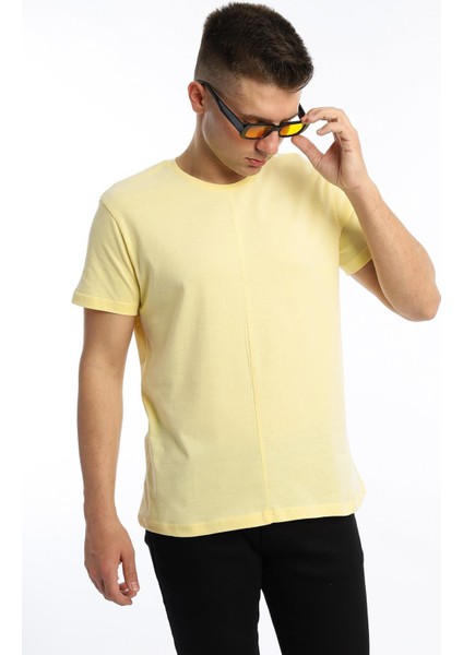 Erkek Bisiklet Yaka Regular Fit Carbon Fırçalı Tişört Sarı fiyatları
