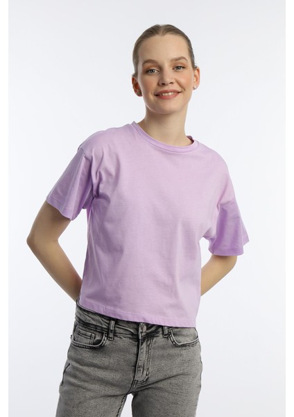 Kadin Oversize Fit Crop Tişört Lila