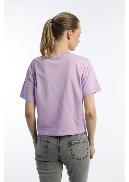 Kadin Oversize Fit Crop Tişört Lila