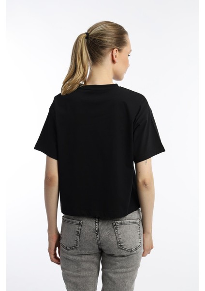 Kadin Oversize Fit Crop Tişört Siyah