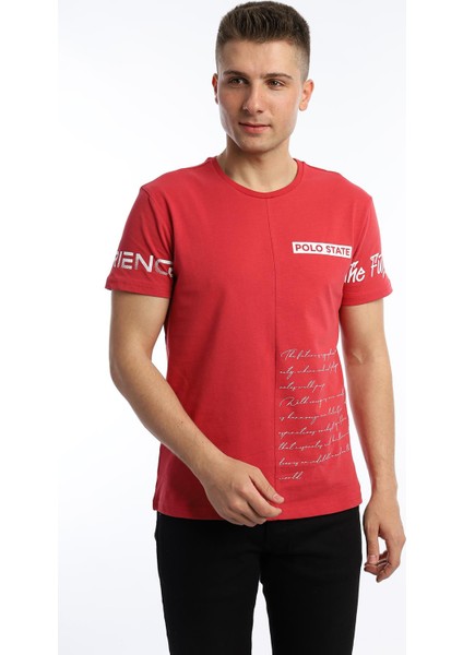 Erkek Ön Arka Baskılı Regular Tişört Kırmızı