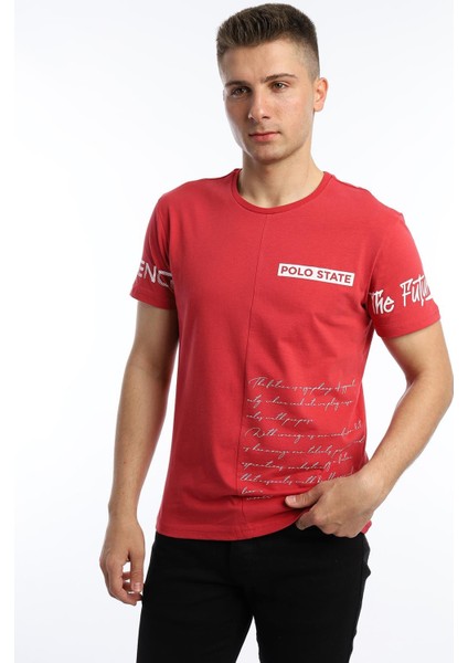 Erkek Ön Arka Baskılı Regular Tişört Kırmızı fiyatları
