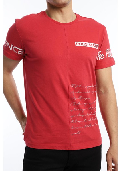 Erkek Ön Arka Baskılı Regular Tişört Kırmızı modelleri